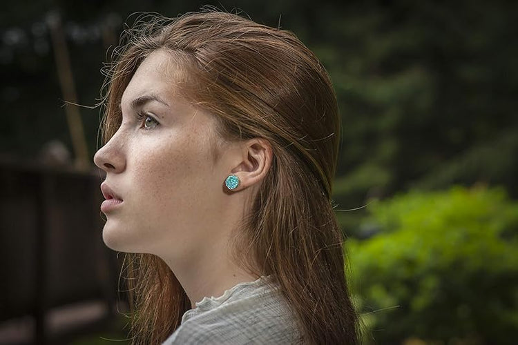 Summerfield Collection Silver-tone Faux Druzy Stone Stud Earrings 12mm (Robin Egg Blue AB)