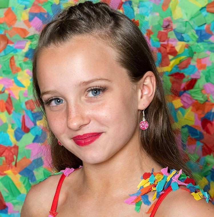 Summerfield Collection Silver-tone Pink Red White Glitter Glass Heart Charm Dangle Earrings Hand-painted