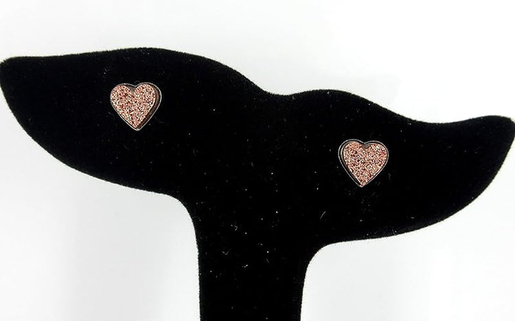 Summerfield Collection Stainless Steel Glitter Acrylic Heart Stud Earrings 8mm (Brown Rose Gold)