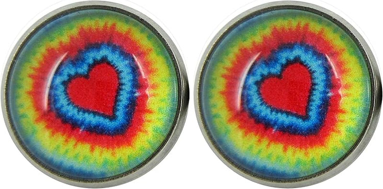 Summerfield Collection Stainless Steel Tie Dye Print Glass Stud Earrings 12mm (Heart)