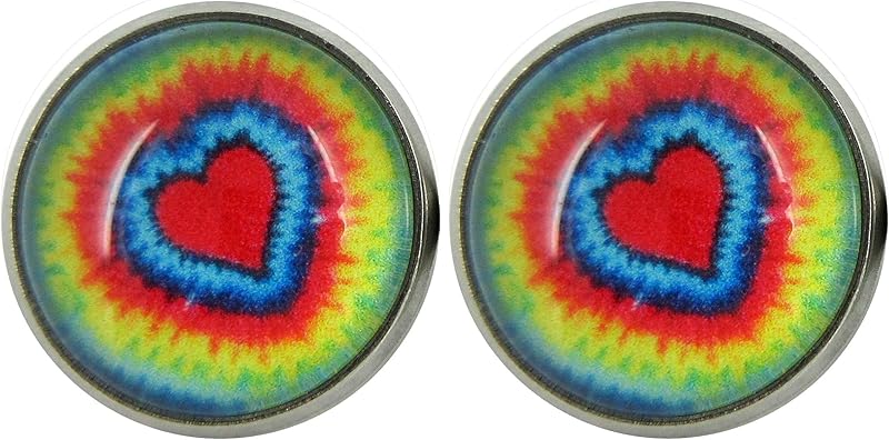 Summerfield Collection Stainless Steel Tie Dye Print Glass Stud Earrings 12mm (Heart)