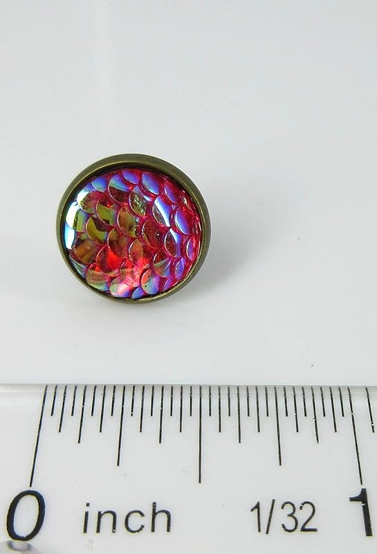 Summerfield Collection Antiqued Gold-tone Metallic Mermaid Scale Stud Earrings 12mm (Hot Pink AB)