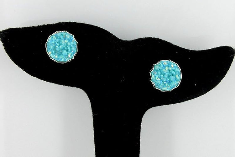 Summerfield Collection Silver-tone Faux Druzy Stone Stud Earrings 12mm (Robin Egg Blue AB)
