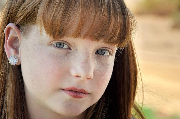 Summerfield Collection Silver-tone White Pink and Blue Flamingo Print Glass Stud Earrings 12mm