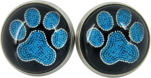 Summerfield Collection Stainless Steel Paw Print Glass Stud Earrings 12mm (Aqua)