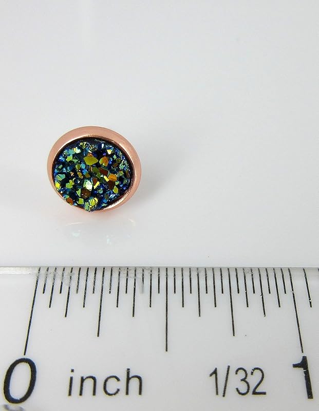 Summerfield Collection Rose Gold-tone Faux Druzy Stone Stud Earrings 8mm (Metallic Blue/Green)