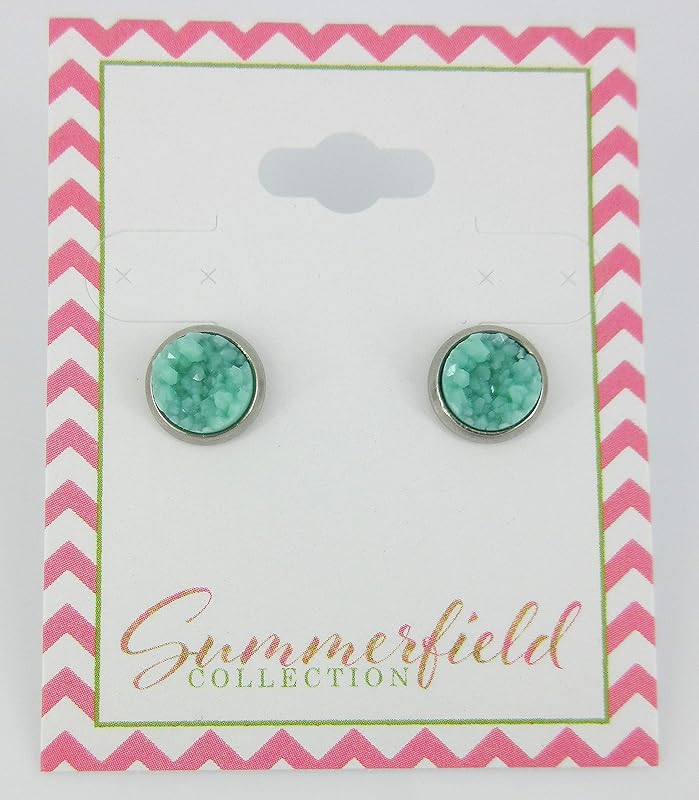 Summerfield Collection Stainless Steel Matte Faux Druzy Stone Stud Earrings 8mm (Mint Green)