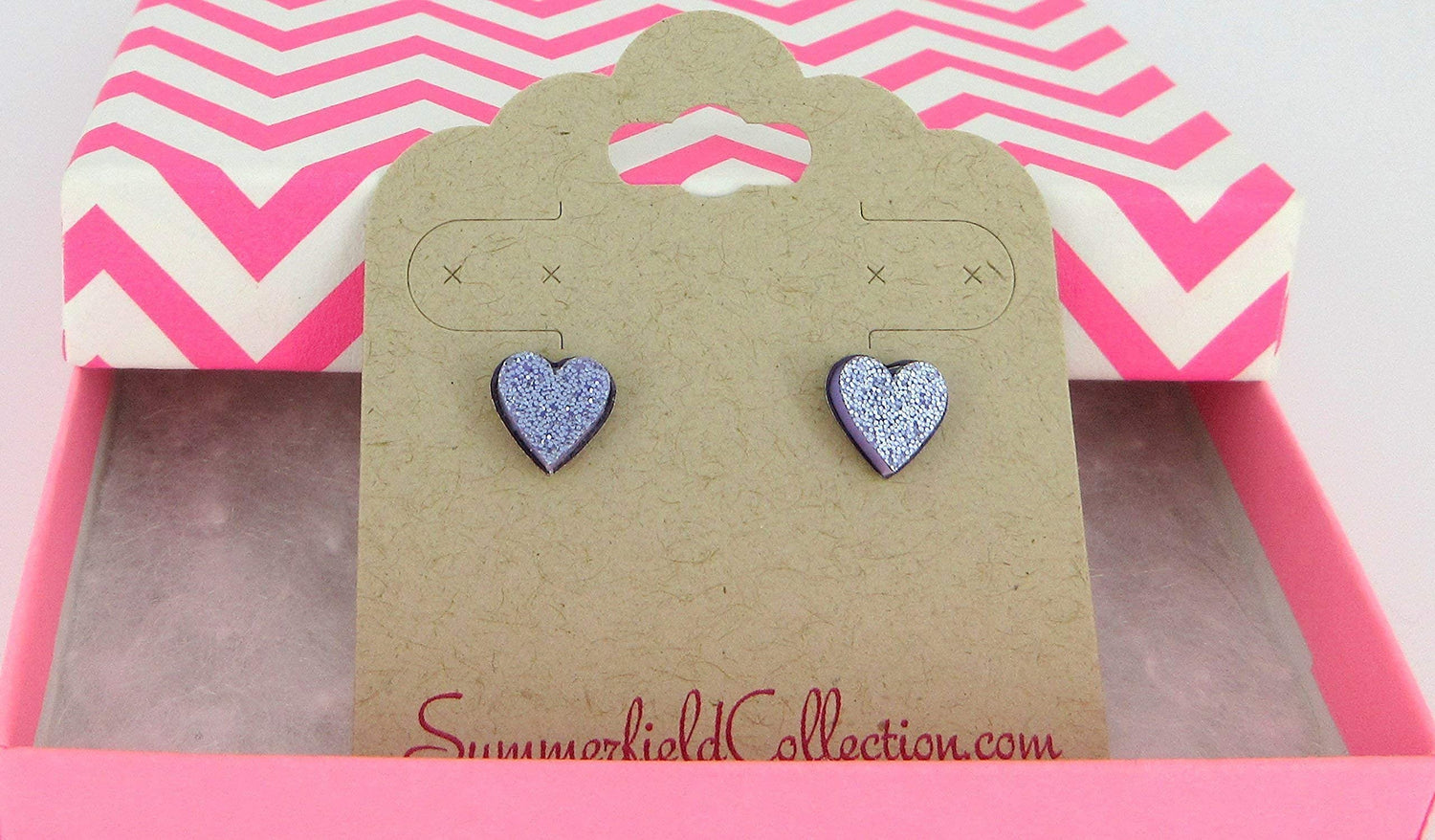 Stainless Steel Lilac Purple Glitter Acrylic Heart Stud Earrings 8mm