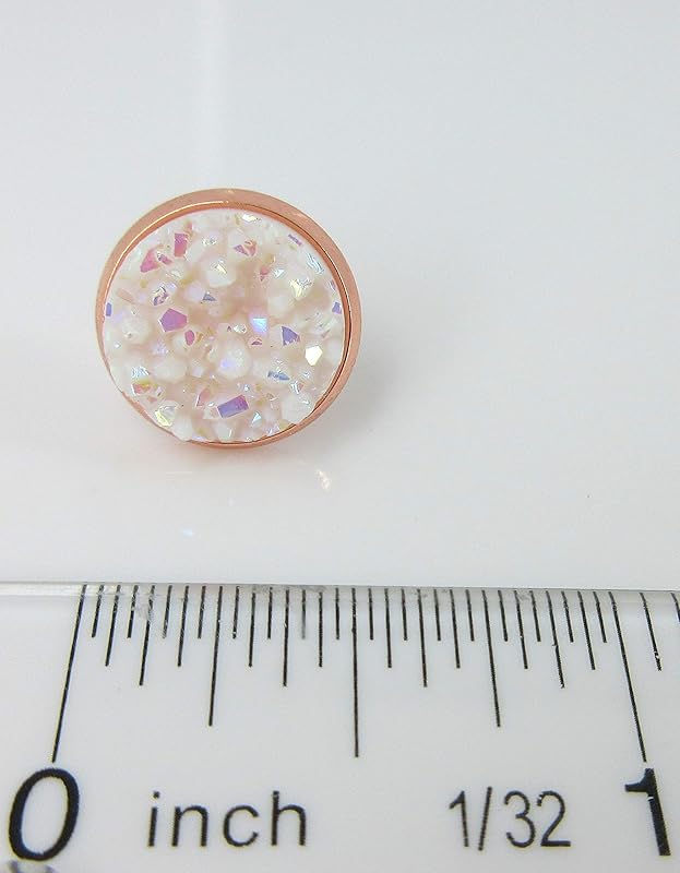 Summerfield Collection Rose Gold-tone Faux Druzy Stone Stud Earrings 12mm (White)