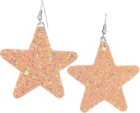 Summerfield Collection Glitter Faux Leather Large Star Dangle Earrings (Pink)