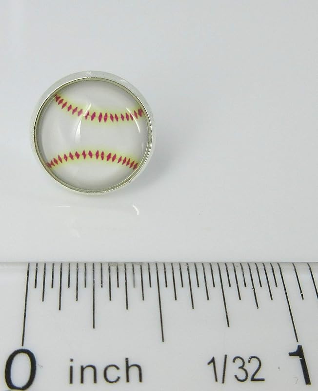 Summerfield Collection Silver-tone Baseball Print Glass Stud Earrings 12mm