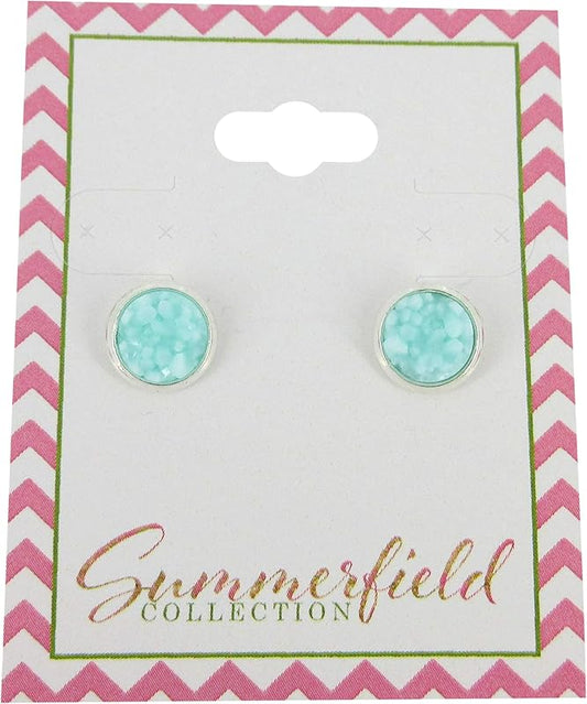 Summerfield Collection Silver-tone Faux Druzy Stone Stud Earrings 8mm (Ice Blue)
