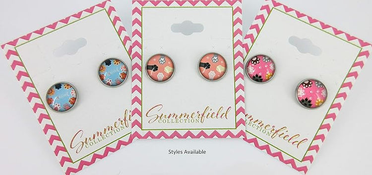 Summerfield Collection Stainless Steel Cat Paw Print Glass Stud Earrings 12mm (Pink)