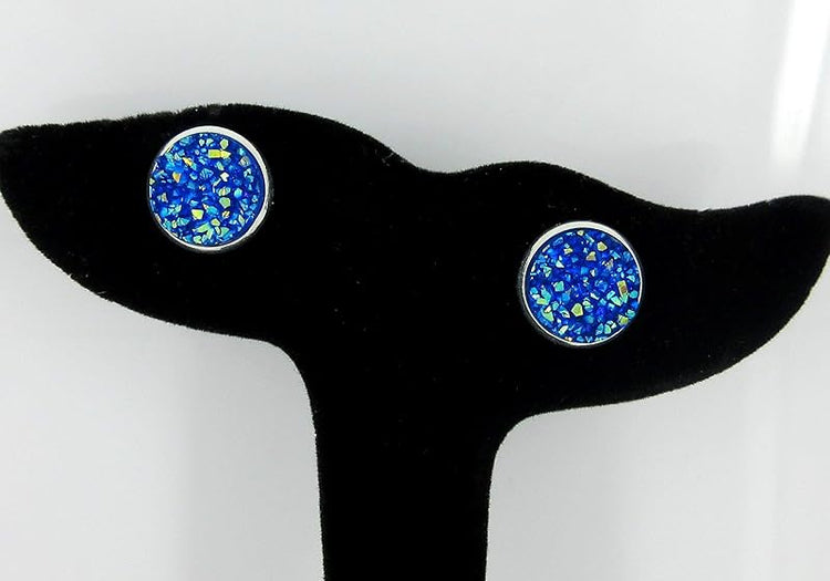 Summerfield Collection Silver-tone Solid AB Faux Druzy Stone Stud Earrings 12mm (Royal Blue)