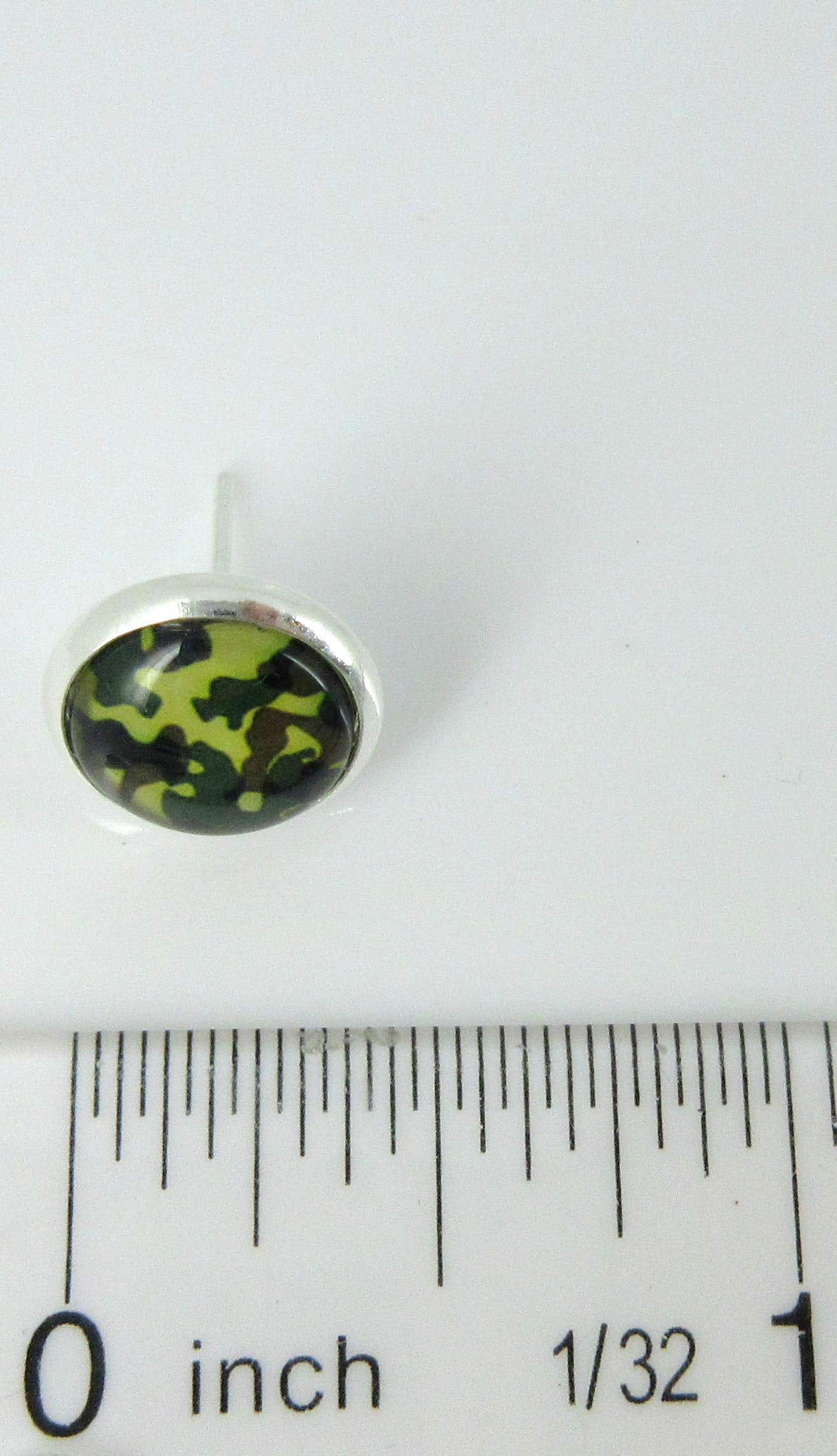 Silver-tone Green Camo Print Glass Stud Earrings 10mm