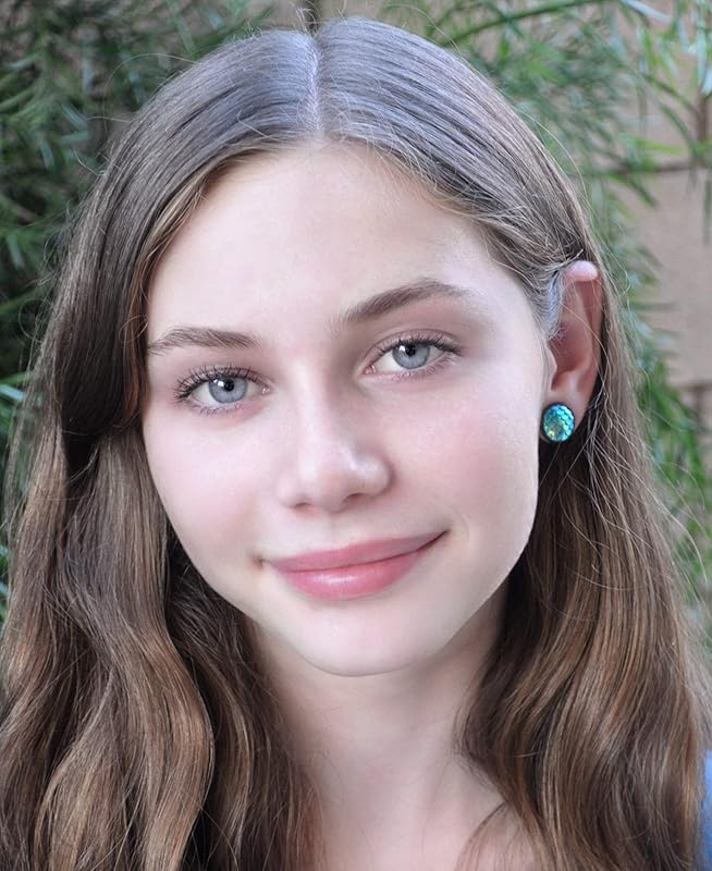 Summerfield Collection Antiqued Gold-tone Metallic Mermaid Scale Stud Earrings 12mm (Green/Blue AB)