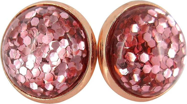 Summerfield Collection Rose Gold-tone Metallic Glitter Resin Stud Earrings 12mm