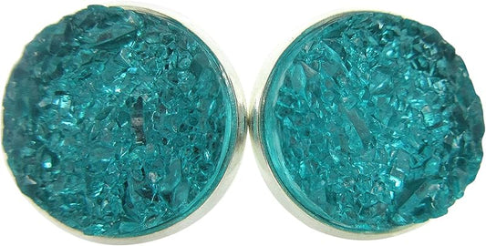 Summerfield Collection Silver-tone Caribbean Blue Faux Druzy Stone Stud Earrings (12mm)