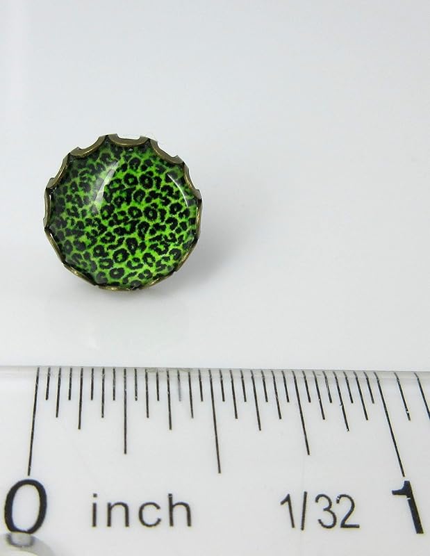 Summerfield Collection Antiqued Gold-tone Animal Print Glass Stud Earrings 12mm (Bright Green)