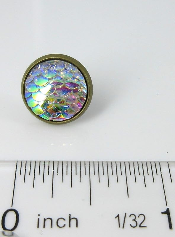 Summerfield Collection Antiqued Gold-tone Metallic Mermaid Scale Stud Earrings 12mm (Clear AB)