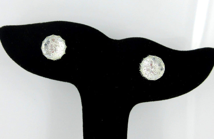 Silver-tone Glitter Glass Stud Earrings Hand-painted 10mm