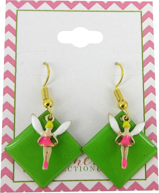 Summerfield Collection Gold-tone Green Enamel Fairy Charm Dangle Earrings