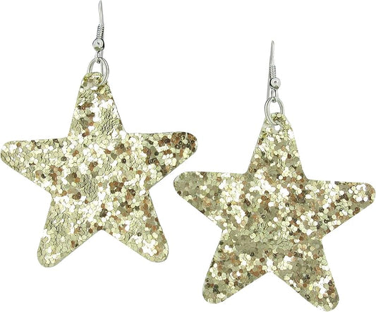 Summerfield Collection Glitter Faux Leather Large Star Dangle Earrings (Gold)