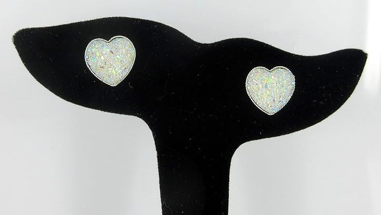 Summerfield Collection Silver-tone Heart Faux Druzy Stone Stud Earrings 12mm (Clear AB)