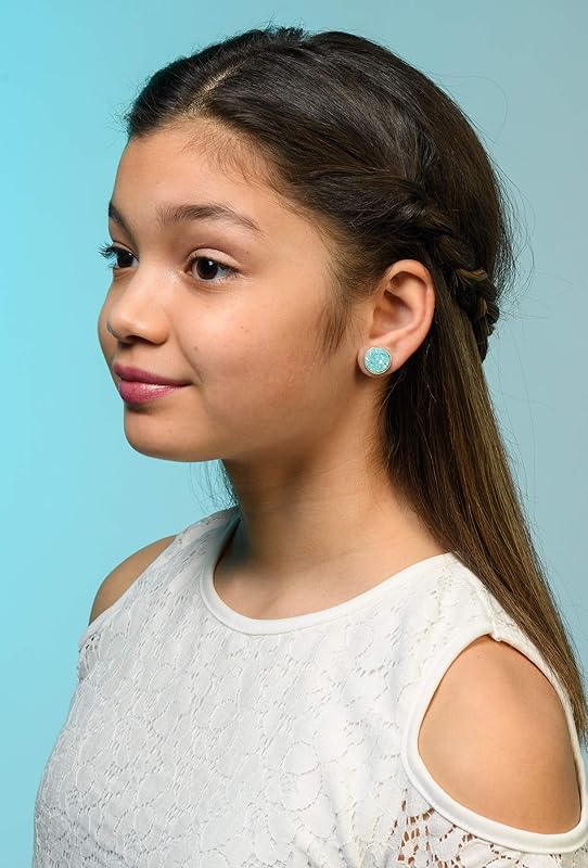 Summerfield Collection Silver-tone Pastel AB Faux Druzy Stone Stud Earrings 12mm (Aqua Blue)