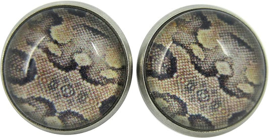 Summerfield Collection Stainless Steel Snakeskin Animal Print Glass Stud Earrings 12mm Brown