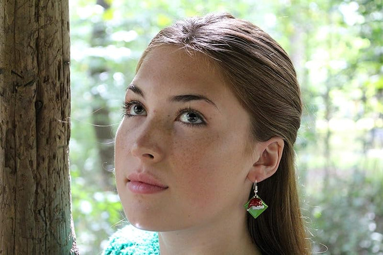 Summerfield Collection Silver-tone Green Enamel Santa Hat Charm Dangle Earrings