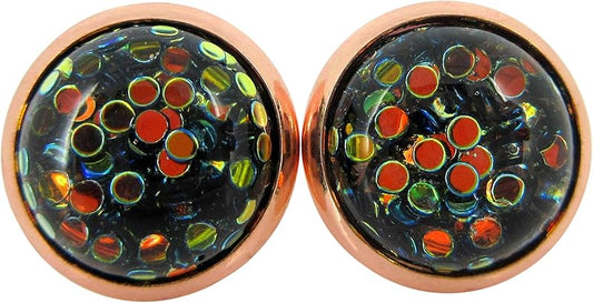 Summerfield Collection Rose Gold-tone Black and Green Iridescent Glitter Resin Stud Earrings 10mm