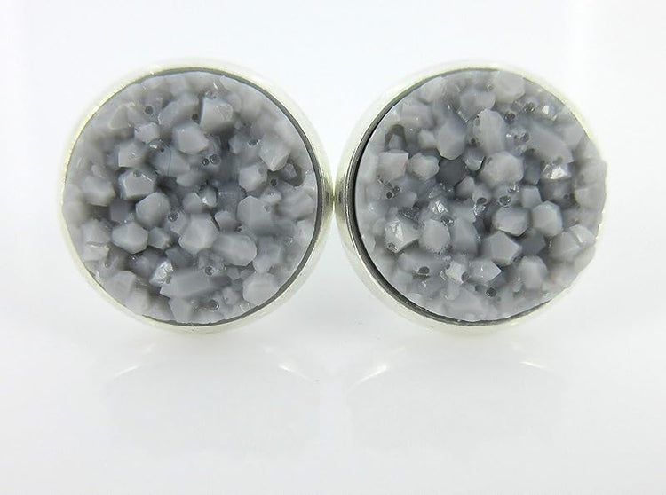 Summerfield Collection Duo Stud Earrings Silver-tone Gray and Eggplant Faux Druzy Stone 12mm Set