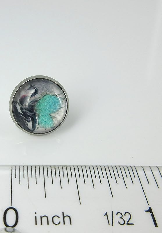 Summerfield Collection Stainless Steel Gray Black Aqua Blue Dragon Print Glass Stud Earrings 12mm