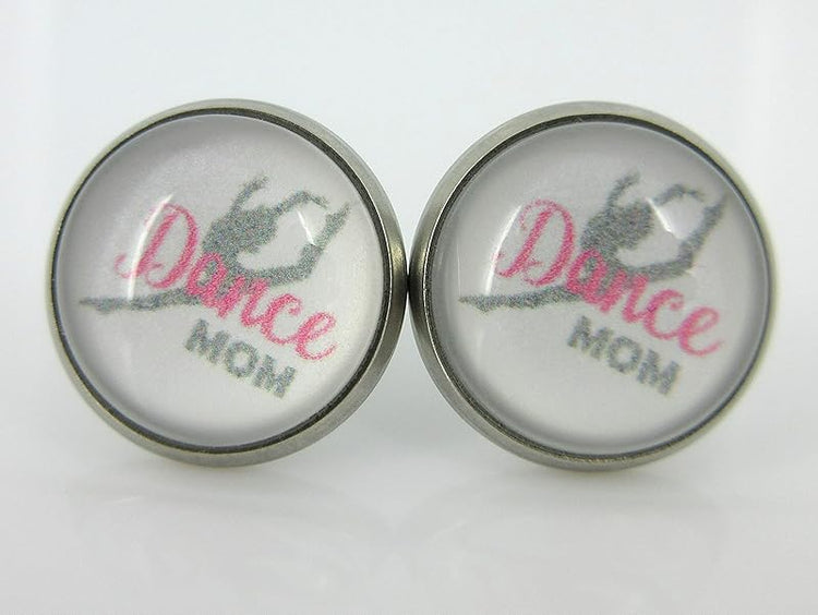 Summerfield Collection Stainless Steel Dance Mom Print Glass Stud Earrings 12mm (White Gray and Pink)