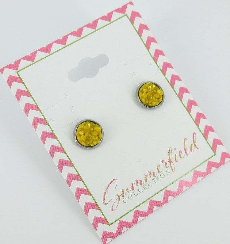 Summerfield Collection Stainless Steel Matte Faux Druzy Stone Stud Earrings 8mm (Mustard Yellow)