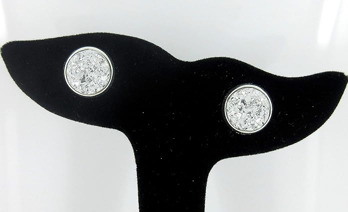 Silver-tone Metallic Faux Druzy Stone Stud Earrings 12mm (Silver)