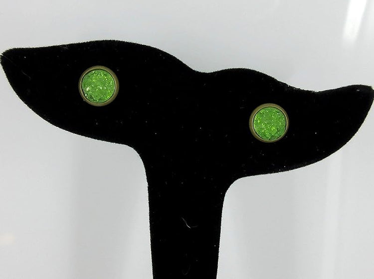 Summerfield Collection Trio Antiqued Gold-tone Stud Earrings 8mm Faux Druzy Stone Set (Green/Yellow/Blue)