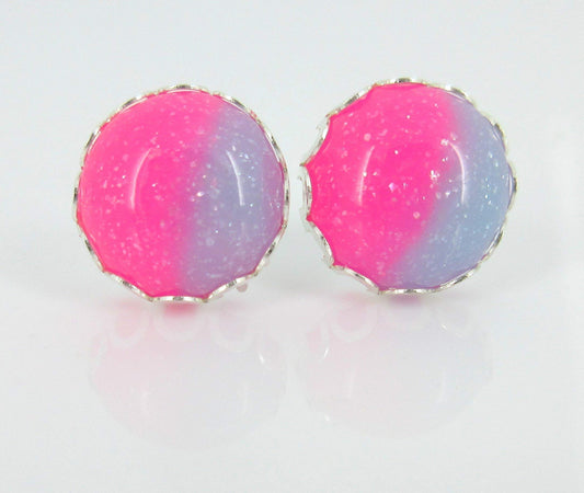 Stainless Steel Glitter Resin Stud Earrings 12mm Hot Pink Kawaii