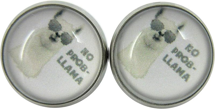 Summerfield Collection Stainless Steel Llama Print Glass Stud Earrings 12mm (No Prob Llama)