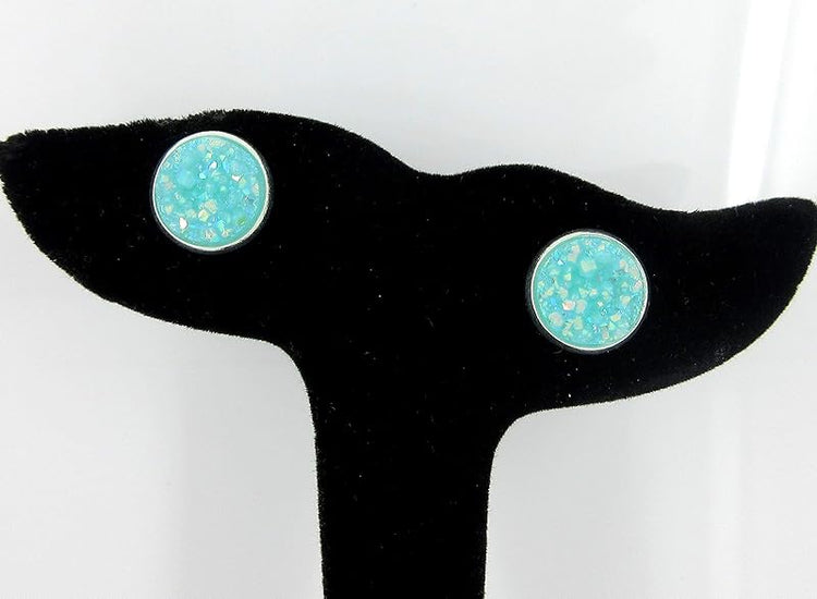 Summerfield Collection Silver-tone Pastel AB Faux Druzy Stone Stud Earrings 12mm (Aqua Blue)