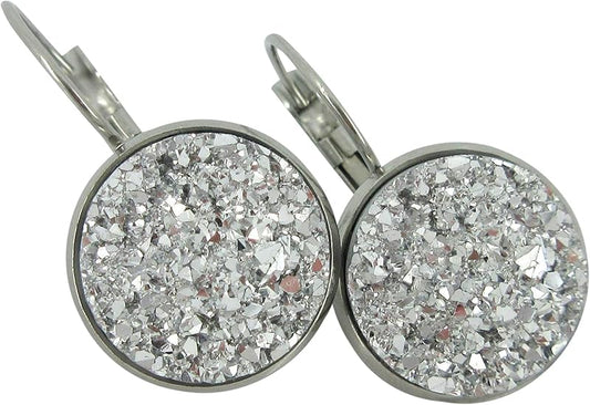 Summerfield Collection Stainless Steel Faux Druzy Stone Lever-back Drop Earrings 14mm (Silver)