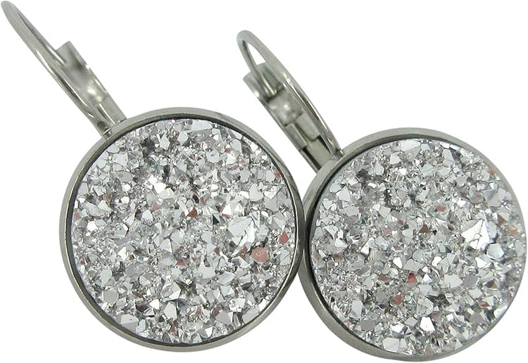 Summerfield Collection Stainless Steel Faux Druzy Stone Lever-back Drop Earrings 14mm (Silver)