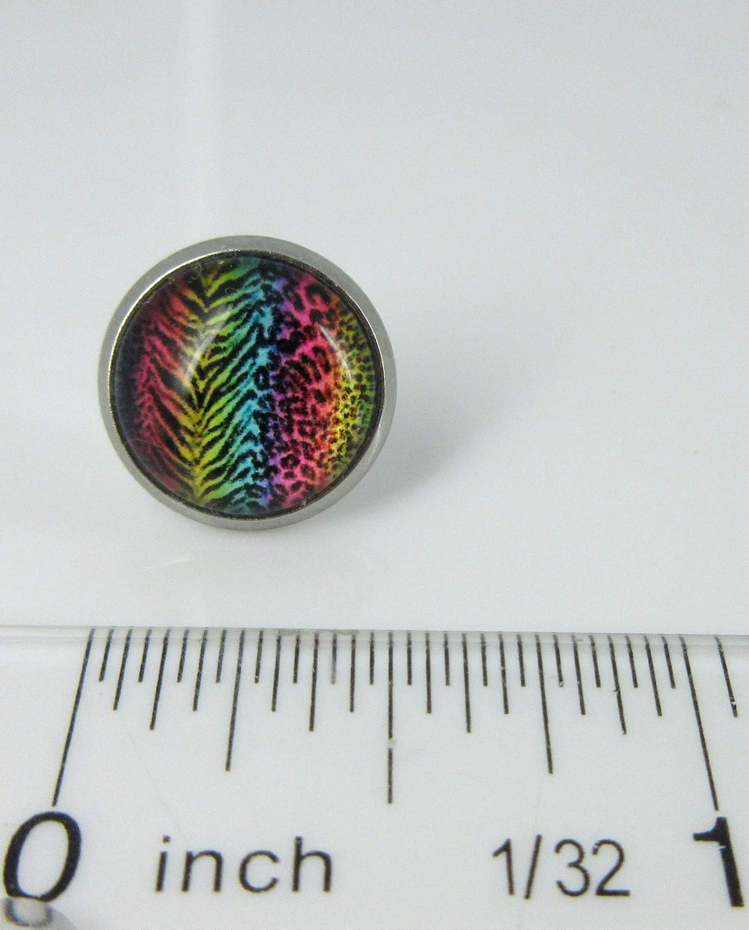 Stainless Steel Rainbow Tiger Animal Print Glass Stud Earrings 12mm