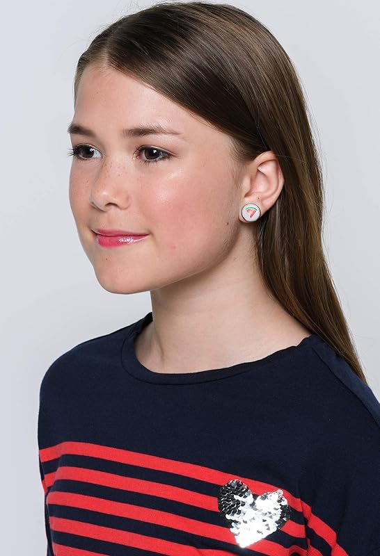 Summerfield Collection Stainless Steel Fruit Print Frosted Resin Stud Earrings 12mm (Watermelon)