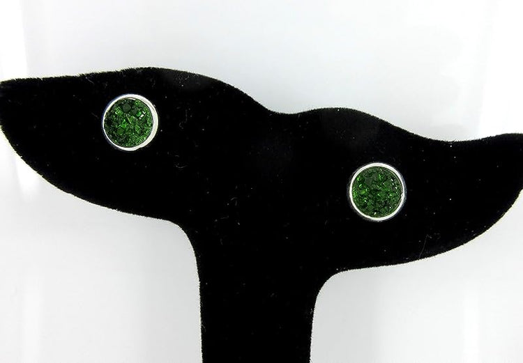 Summerfield Collection Trio Silver-tone Stud Earrings 8mm Faux Druzy Stone Set (Green/Navy Blue/Hot Pink)