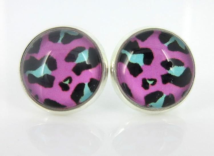 Summerfield Collection Stainless Steel Trio Animal Print Glass Stud Earrings 12mm Set