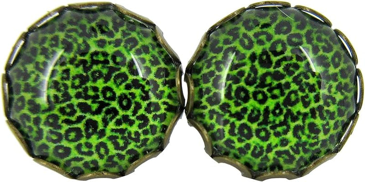 Summerfield Collection Antiqued Gold-tone Animal Print Glass Stud Earrings 12mm (Bright Green)
