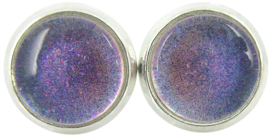 Silver-tone Pastel Purple Color Shift Glitter Glass Stud Earrings Hand-painted 8mm