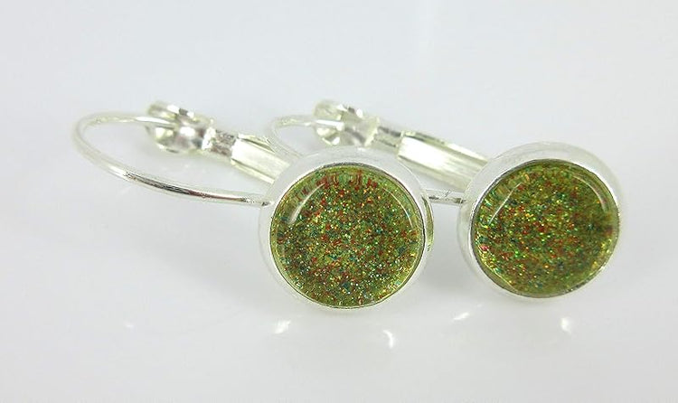 Summerfield Collection Silver-tone Gold Green Red Glitter Glass Drop Earrings Hand-painted 8mm
